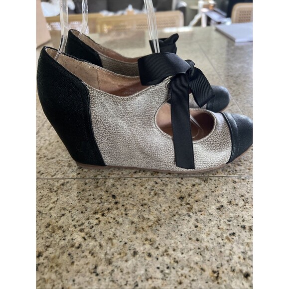 Jeffrey Campbell Brown/Black Leather Mary Jane Size 6.5 Women's Wedge Heel Tie - Picture 4 of 11